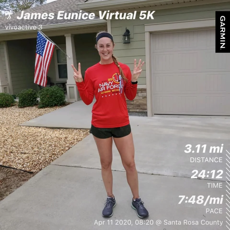 Ericka Bitz ran the 2020 James Eunice Legacy 5K in Navarre Beach, Florida
